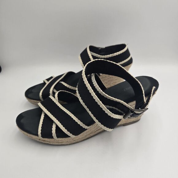 Old Navy Black Espadrille Wedge Sandals Size 9 Strappy Platform Summer Shoes Y2K - Picture 9 of 9